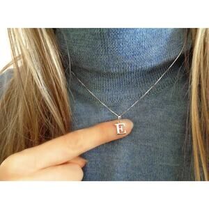 Solid 10K White Gold Dainty Letter Charm Necklace, Real Gold Initial Pendant